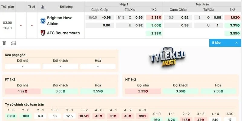 Soi kèo trận Brighton đối đầu Bournemouth